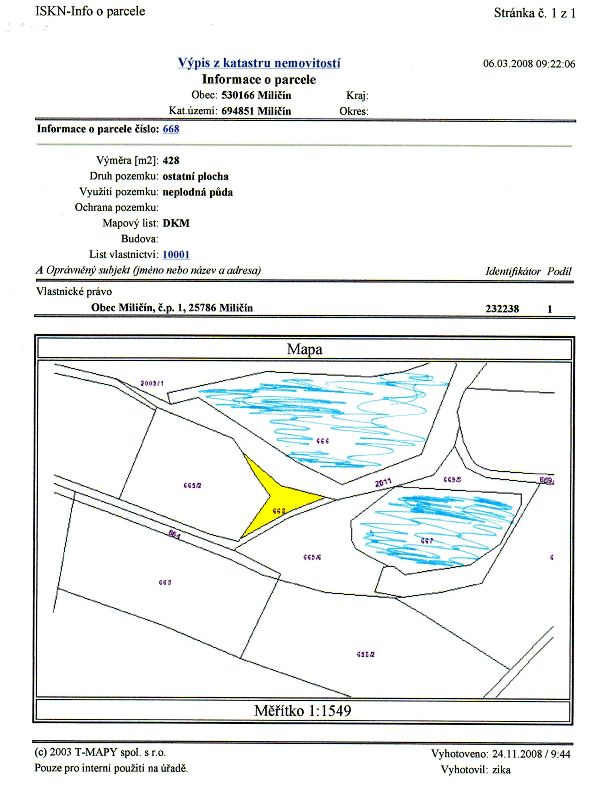 Mapa z katastru nemovitost