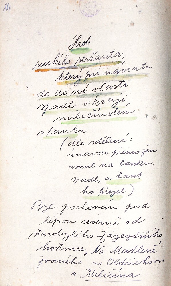 První pamětní kniha města Miličína, strana 880
